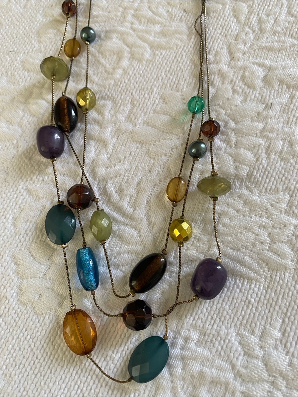 Lia Sophia beveled stone glass beads 3 layered necklace.